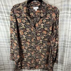 J Jill women top XL paisley floral button chocolate brown whimsygoth cottagecore